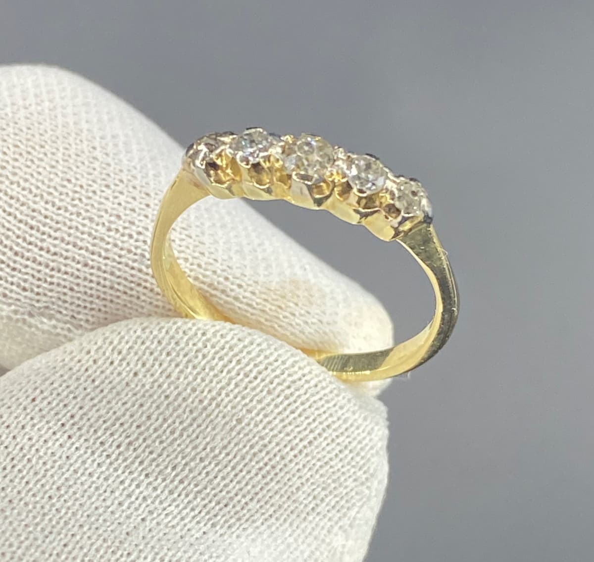 Antique 18ct Yellow Gold Five Stone Diamond Ring Graduated Setting Size K