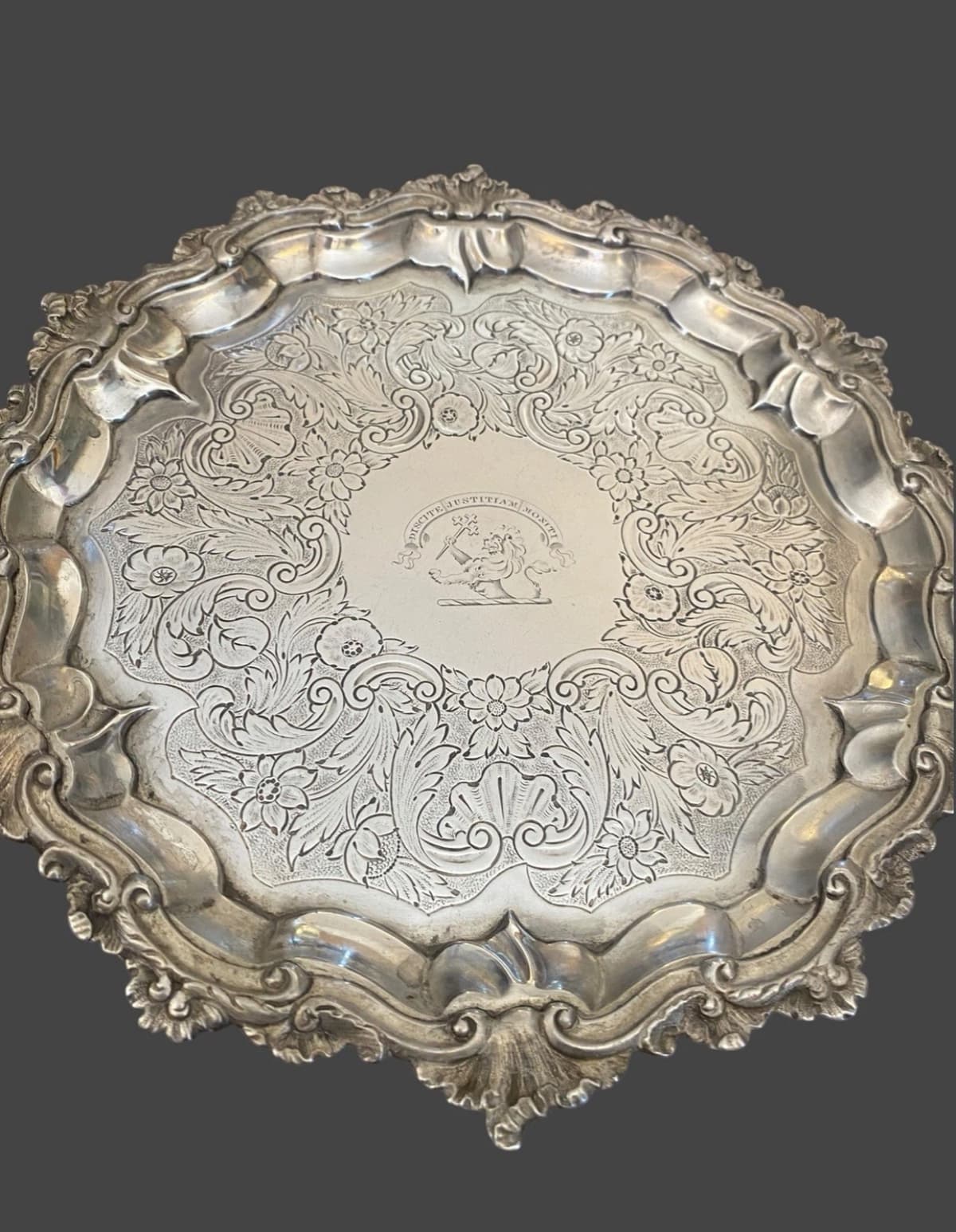 Georgian Sterling Silver Salver London 1791-92 John Willis Crested d 26cm 500g