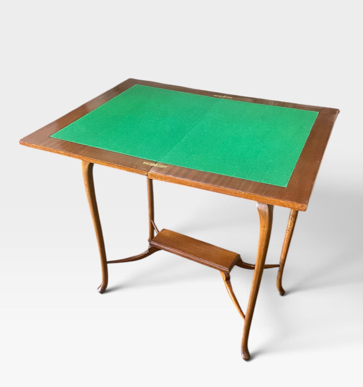 Antique Edwardian Oak Fold Over Card Games Table Green Baize Circa 1900