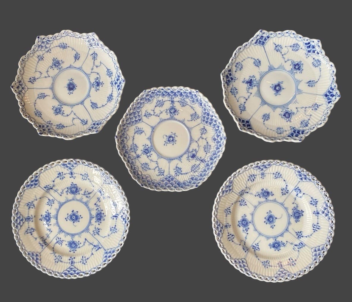 Royal Copenhagen Blue & White Floral Porcelain Side Plates Set of 5 Glossy 15 cm