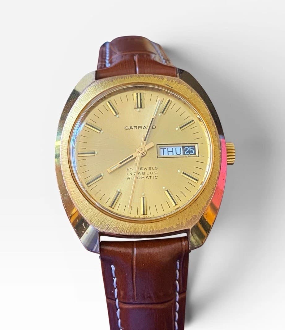Vintage Garrard Automatic 25 Jewels Incabloc Day Date Watch Swiss Made Boxed