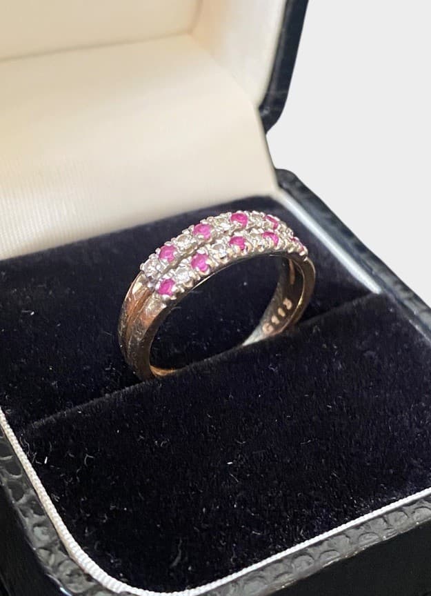 Vintage 9ct Gold Ruby & Diamond Half Eternity Ring Hallmarked Size M