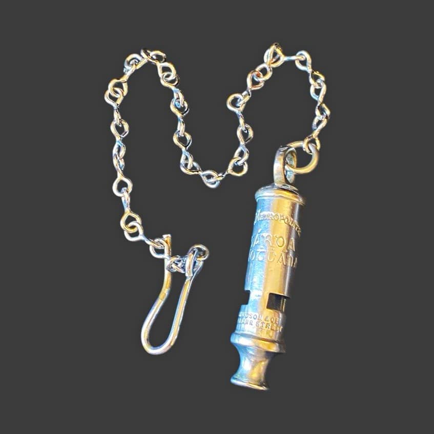 Antique J Hudson & Co The Metropolitan Police Whistle 244 Barr St Chain & Clip