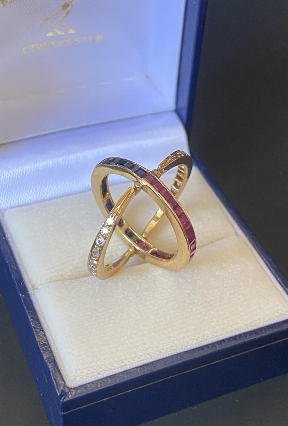 Vintage 16ct Gold Flip Over Ring Diamonds Rubies Sapphires UK O 1/2
