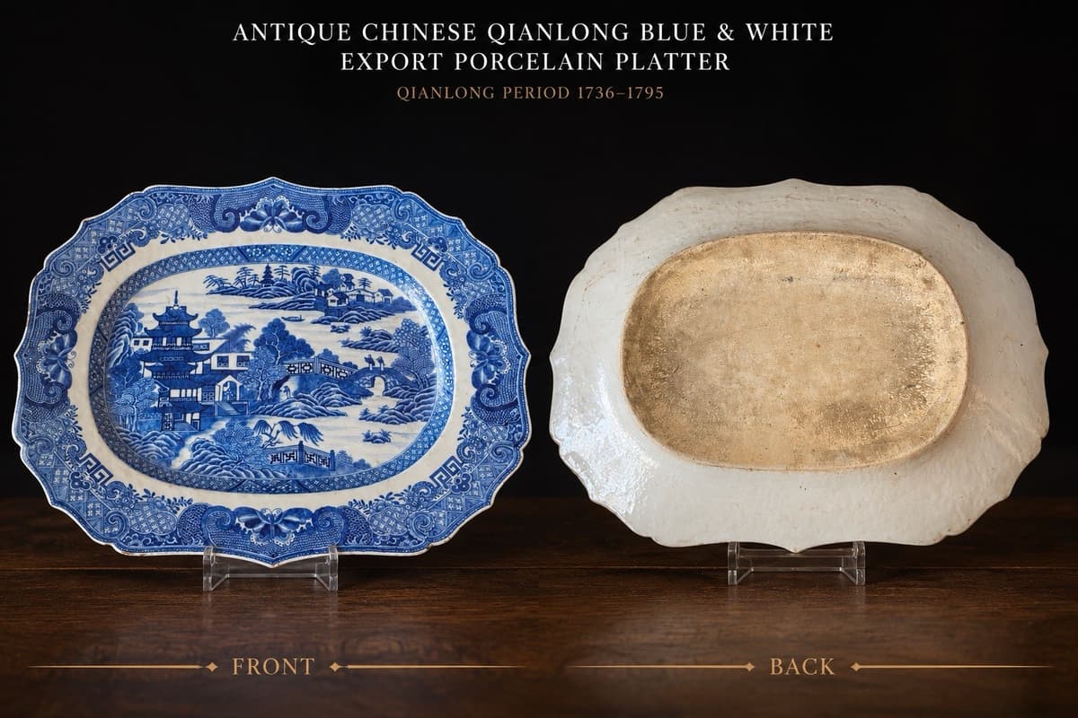 Antique Chinese Qianlong Blue & White Export Porcelain Platter 35.5cm 18thC